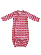 Pink striped baby sleep sack with heart patterns and long sleeves. Ideal for comfort and warmth.