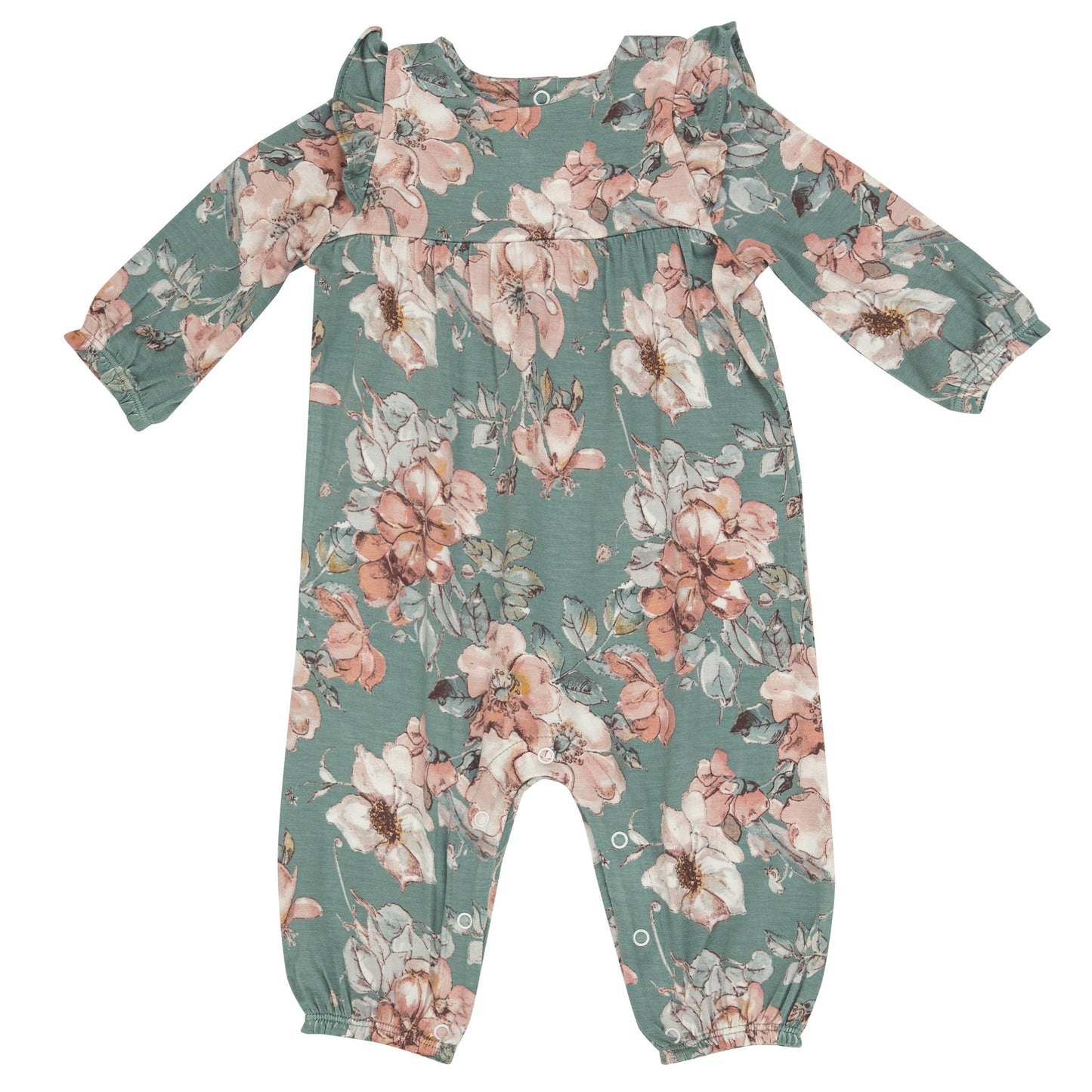 Ruffle Sleeve Romper, Woodrose Green