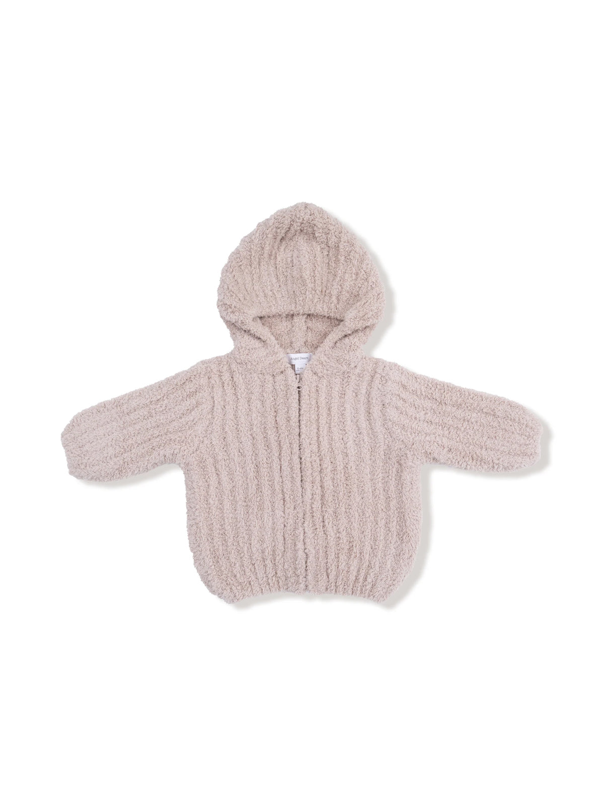 Chenille Hooded Jacket with Striped Texture, Stone