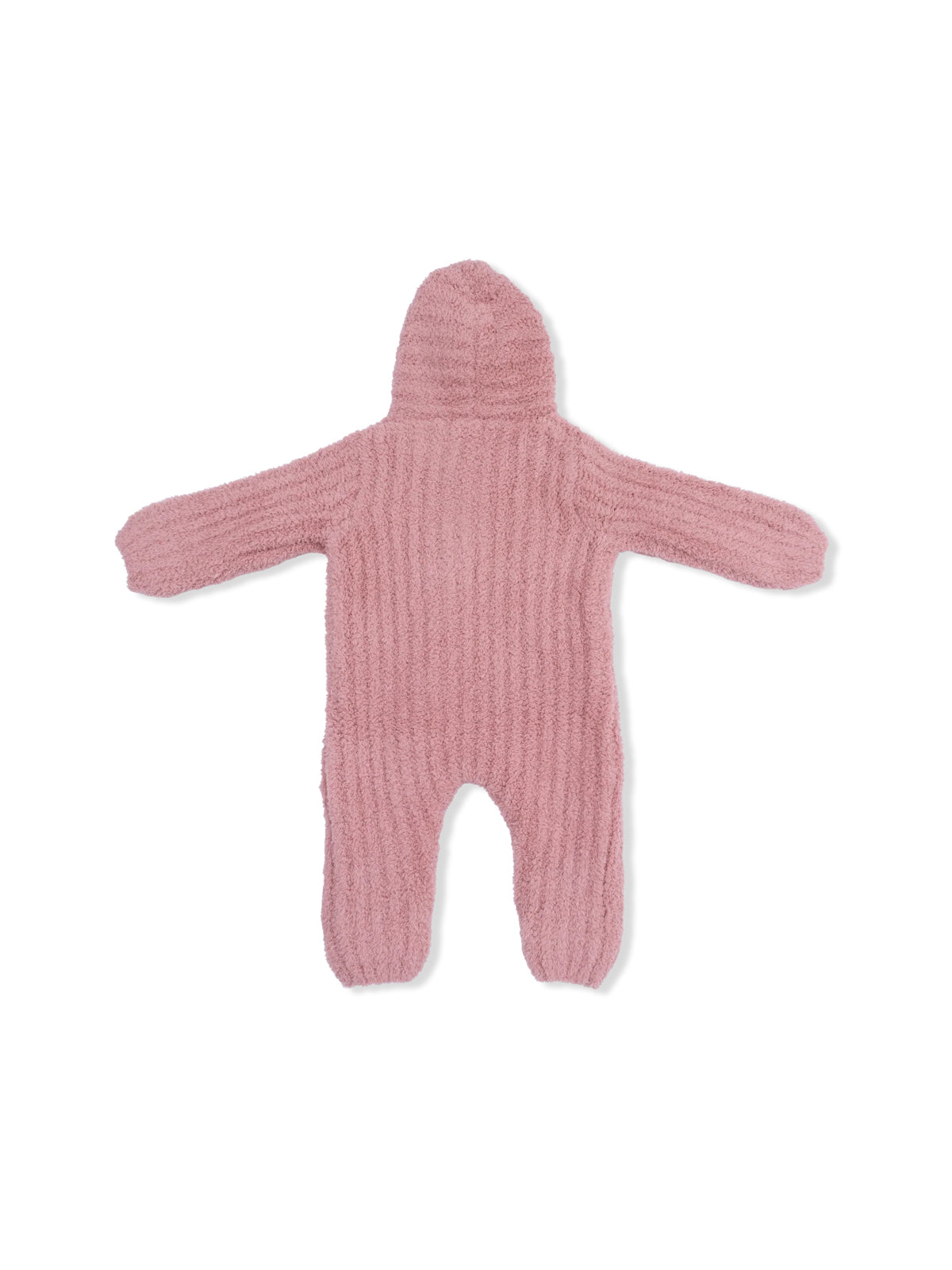 Chenille Hooded Romper with Striped Texture, Rose