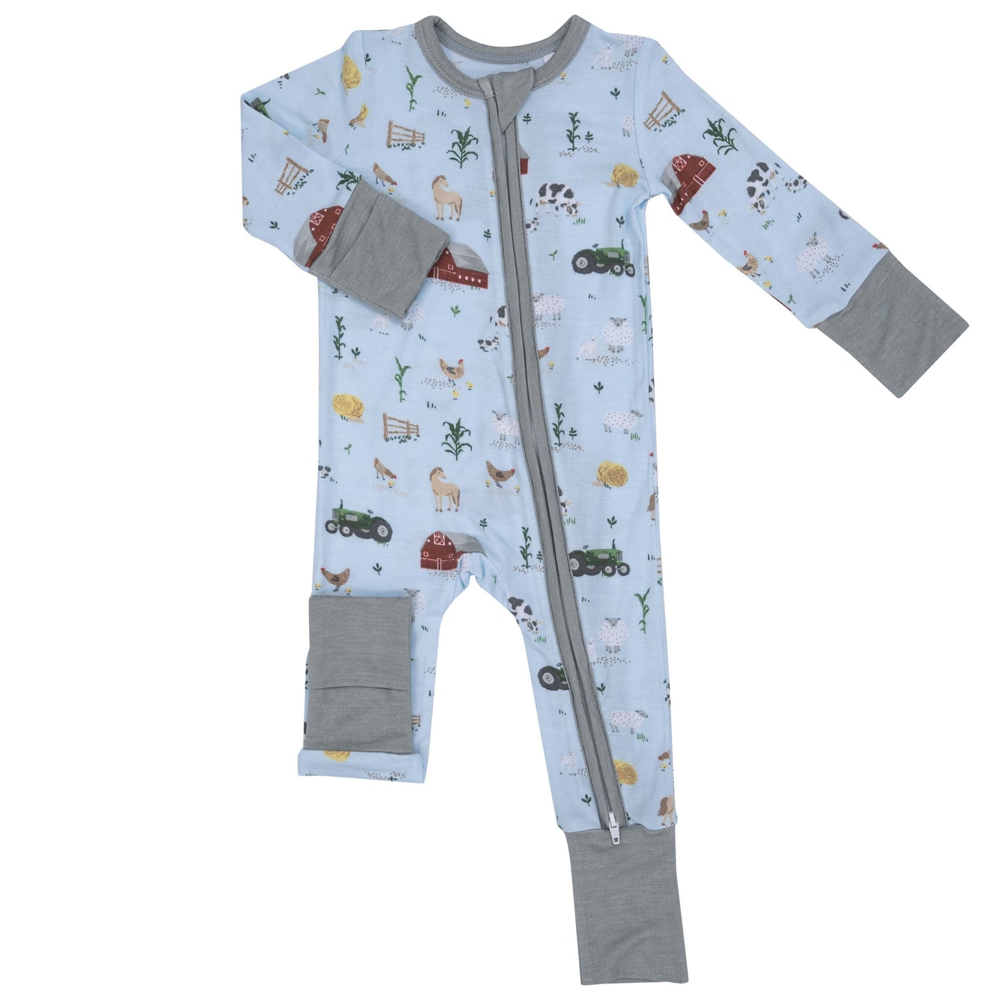 2-Way Zip Romper, Big Red Barn Blue