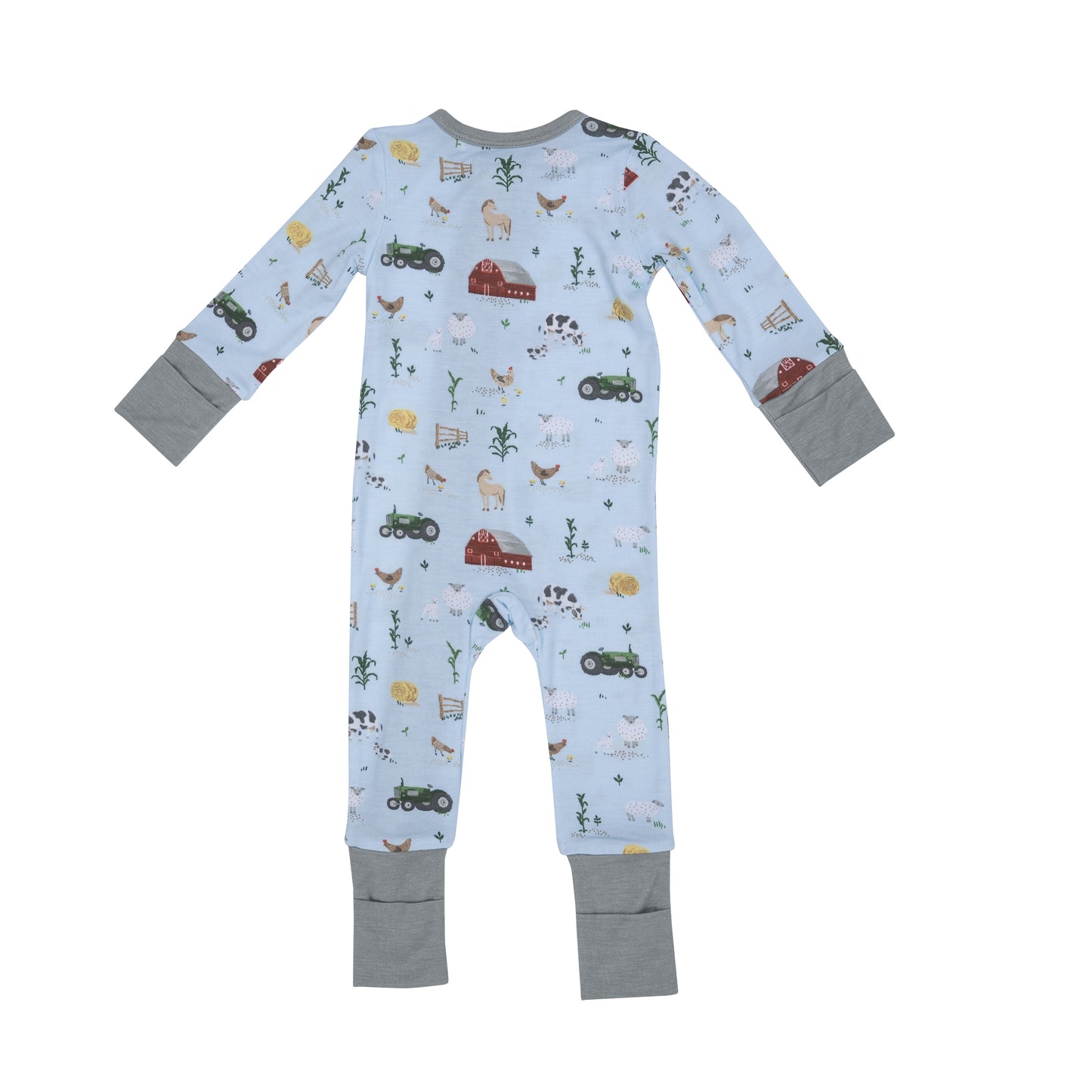 2-Way Zip Romper, Big Red Barn Blue
