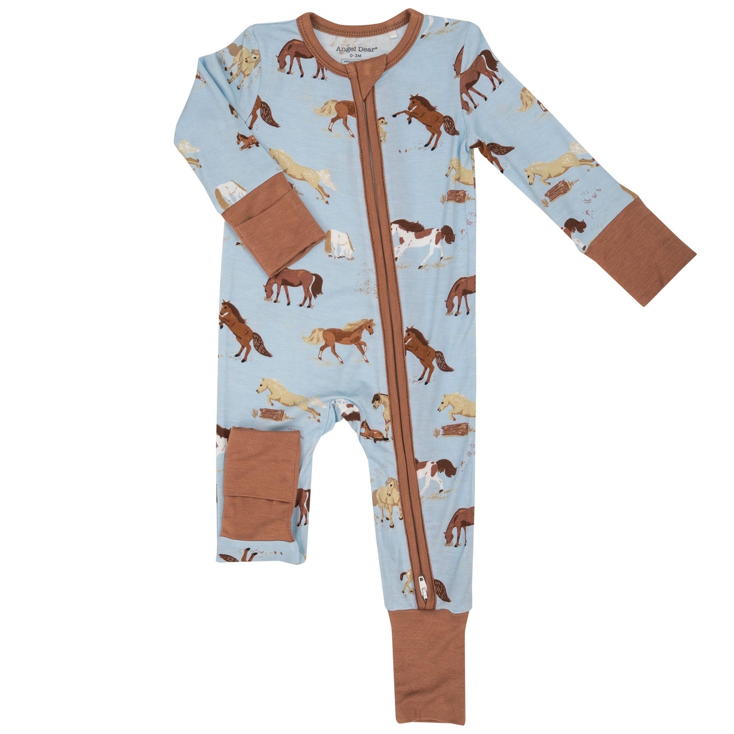 2-Way Zip Romper, Horses Blue
