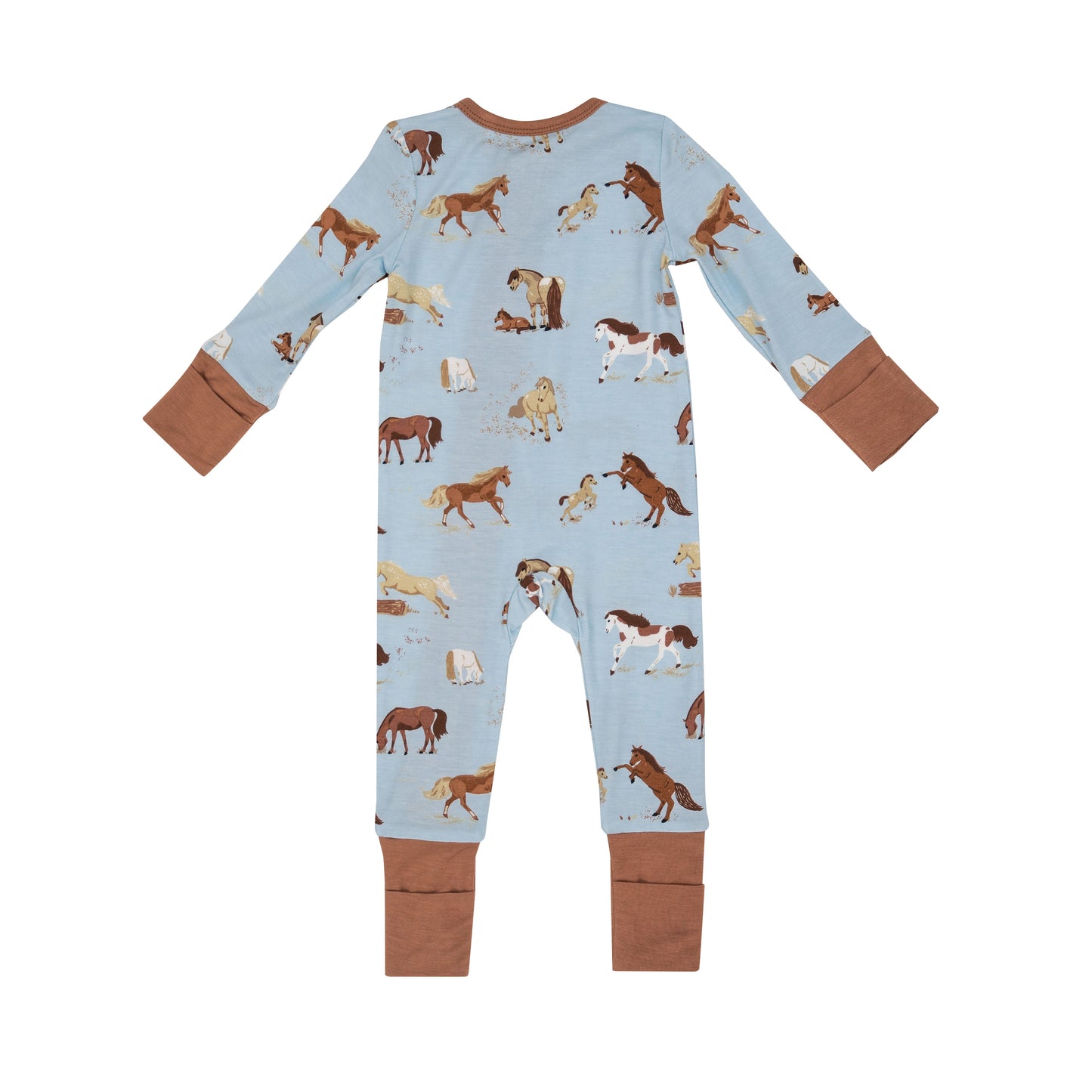 2-Way Zip Romper, Horses Blue