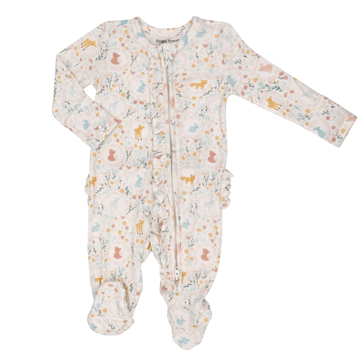 2-Way Zip Ruffle Footie, Pretty Woodland Cameos
