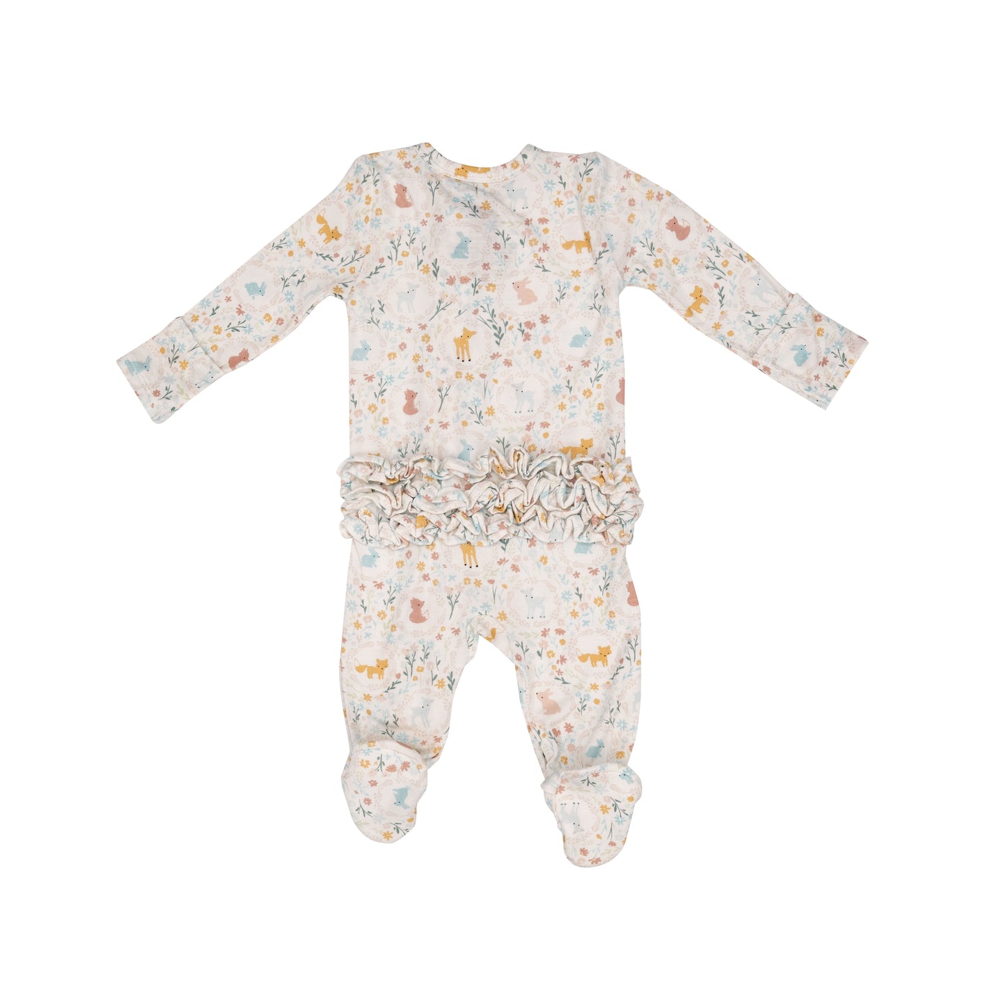 2-Way Zip Ruffle Footie, Pretty Woodland Cameos