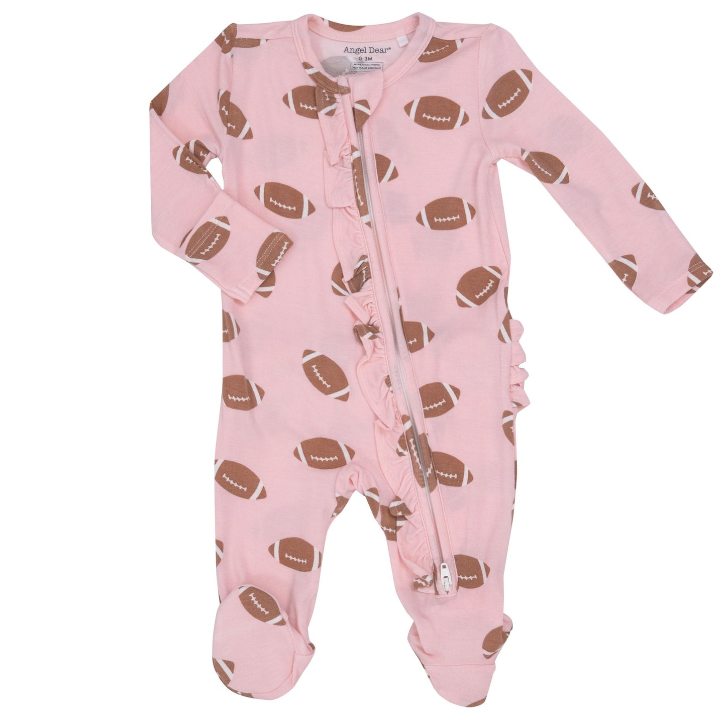 2-Way Zip Ruffle Footie, Football Pink