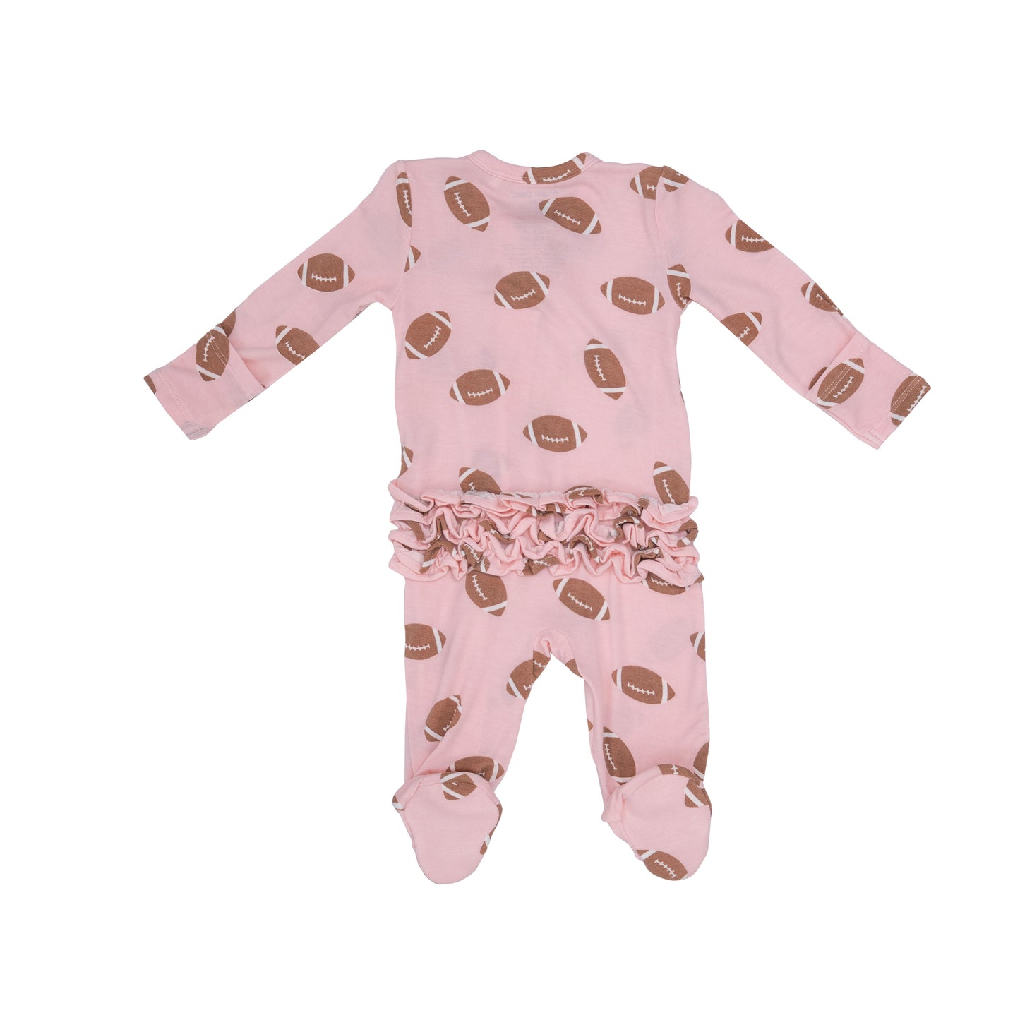 2-Way Zip Ruffle Footie, Football Pink