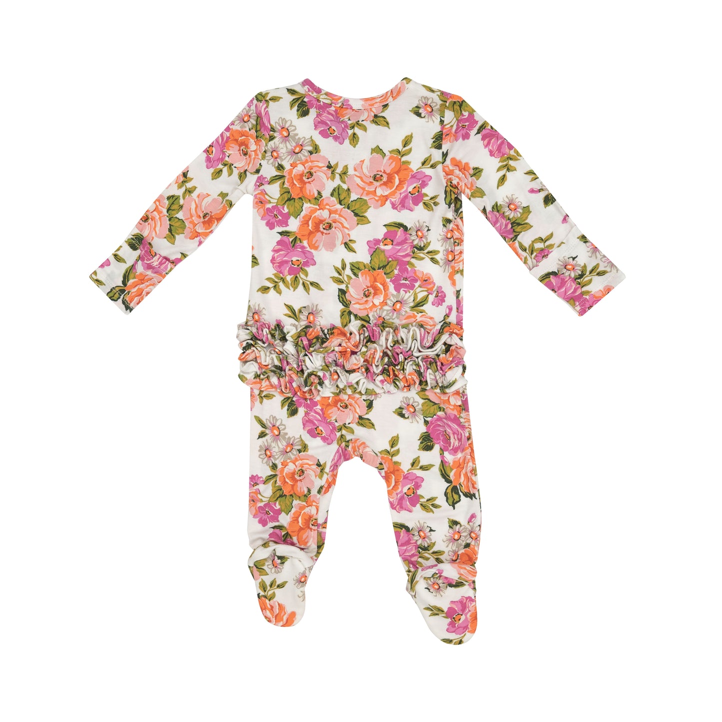 2-Way Zip Ruffle Footie, Wild Rose Floral Pink