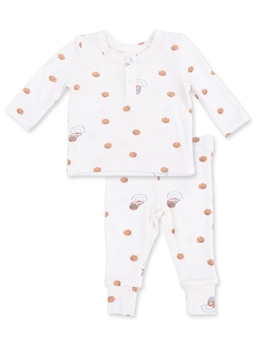Ribbed Long Sleeve Henley Play Set, Mini Basketballs