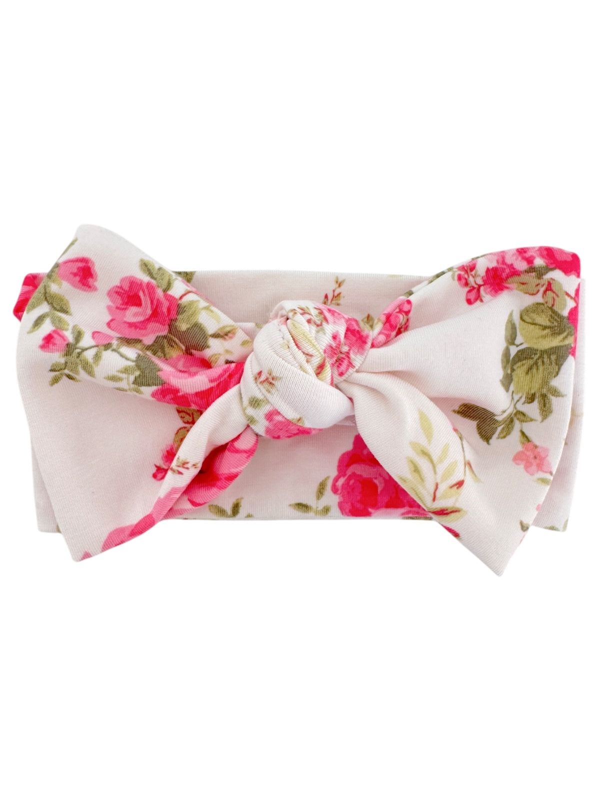 Floral headband with pink roses and a bow design, perfect for stylish hair accessories.