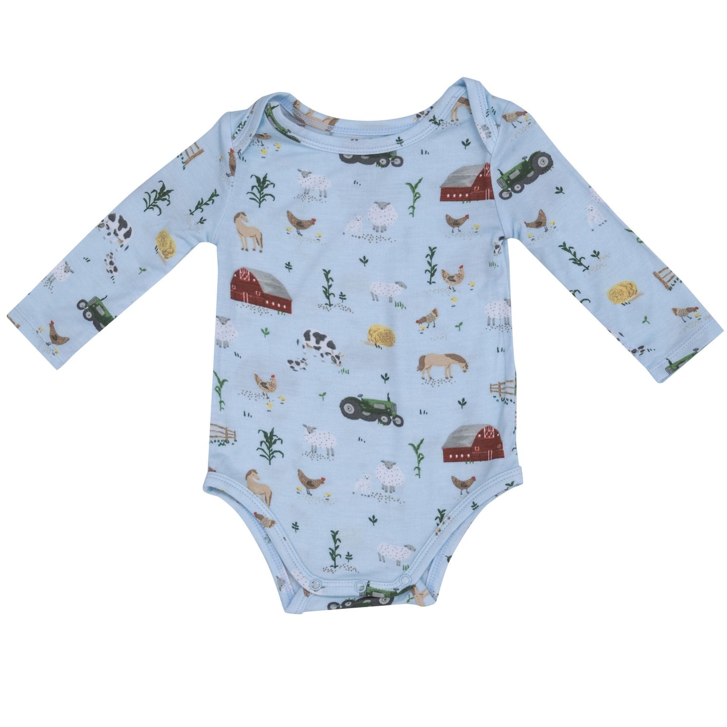 Long Sleeve Bodysuit, Big Red Barn Blue
