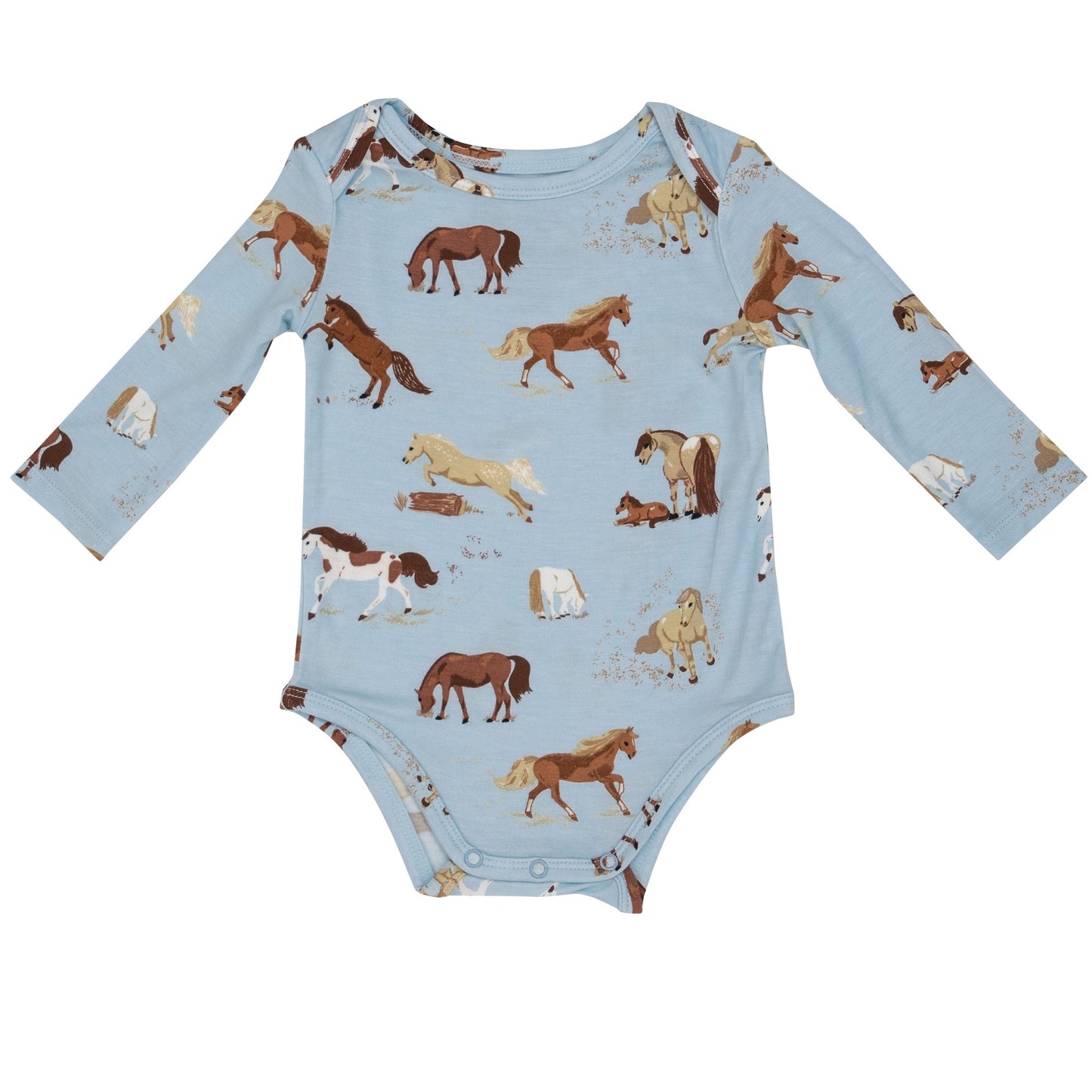 Long Sleeve Bodysuit, Horses Blue