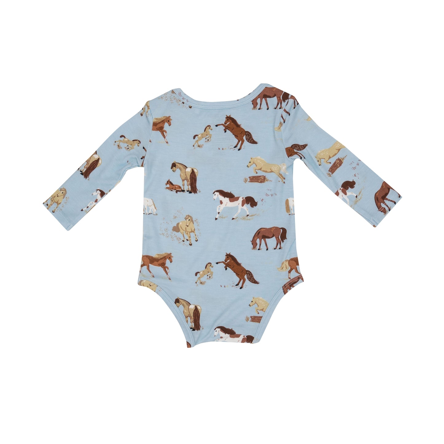 Long Sleeve Bodysuit, Horses Blue