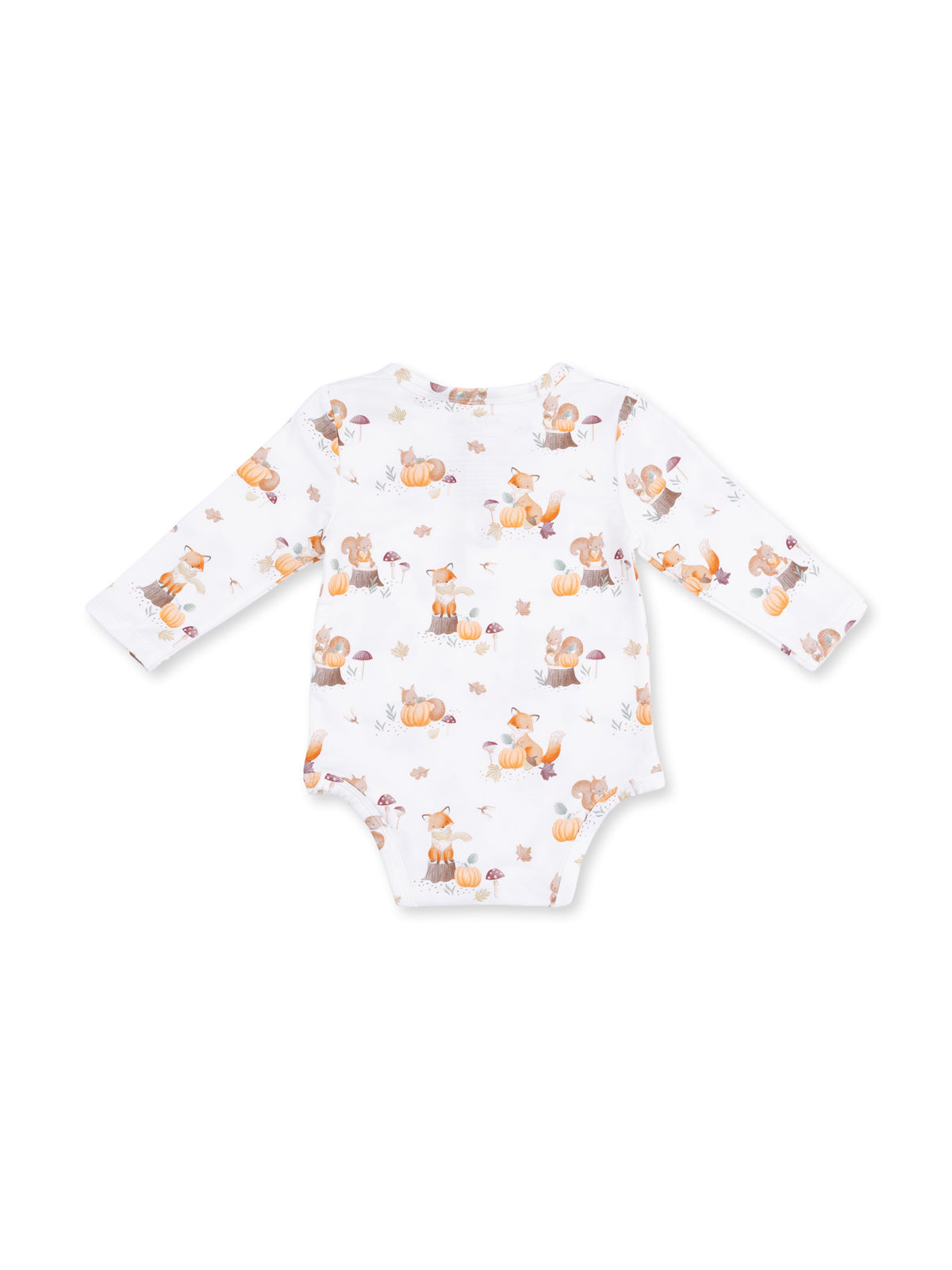 Henley Bodysuit, Woodland Animals with Pumpkins