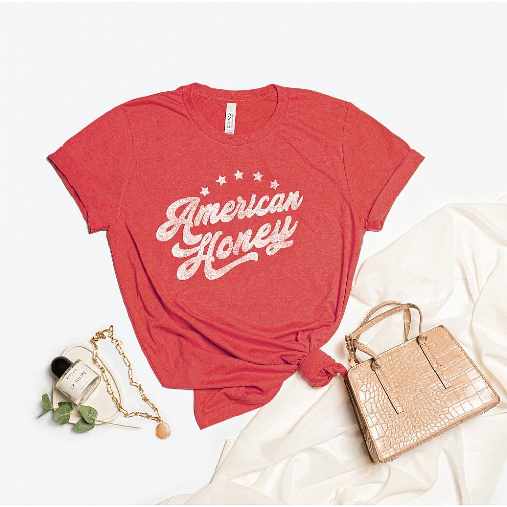American Honey Women's Graphic Tee, Heather Red