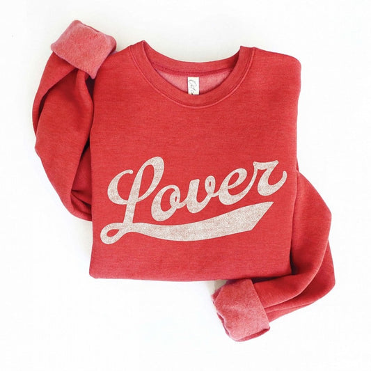 Lover Cursive Women's Graphic Fleece Sweatshirt, Cranberry Heather