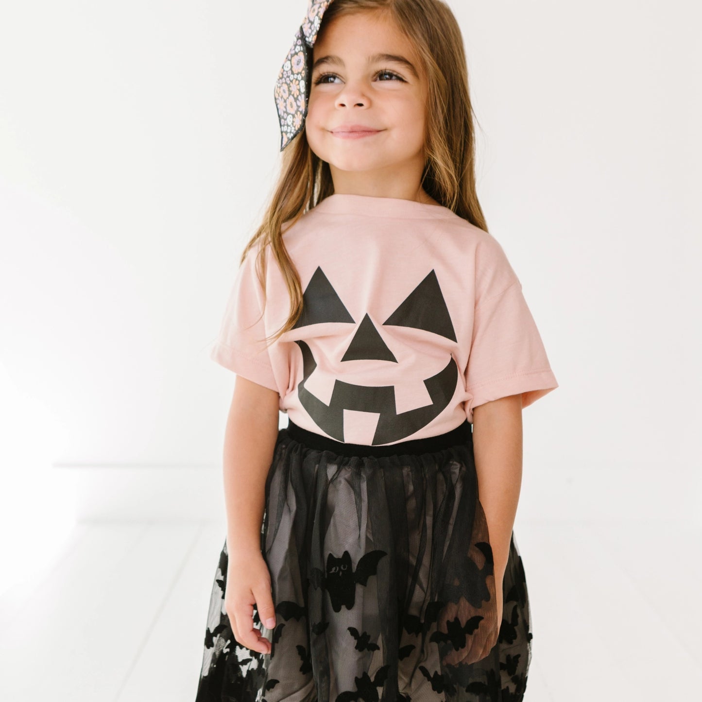 Kid's Graphic Short Sleeve Tee, Jack O Lantern Face / Pink