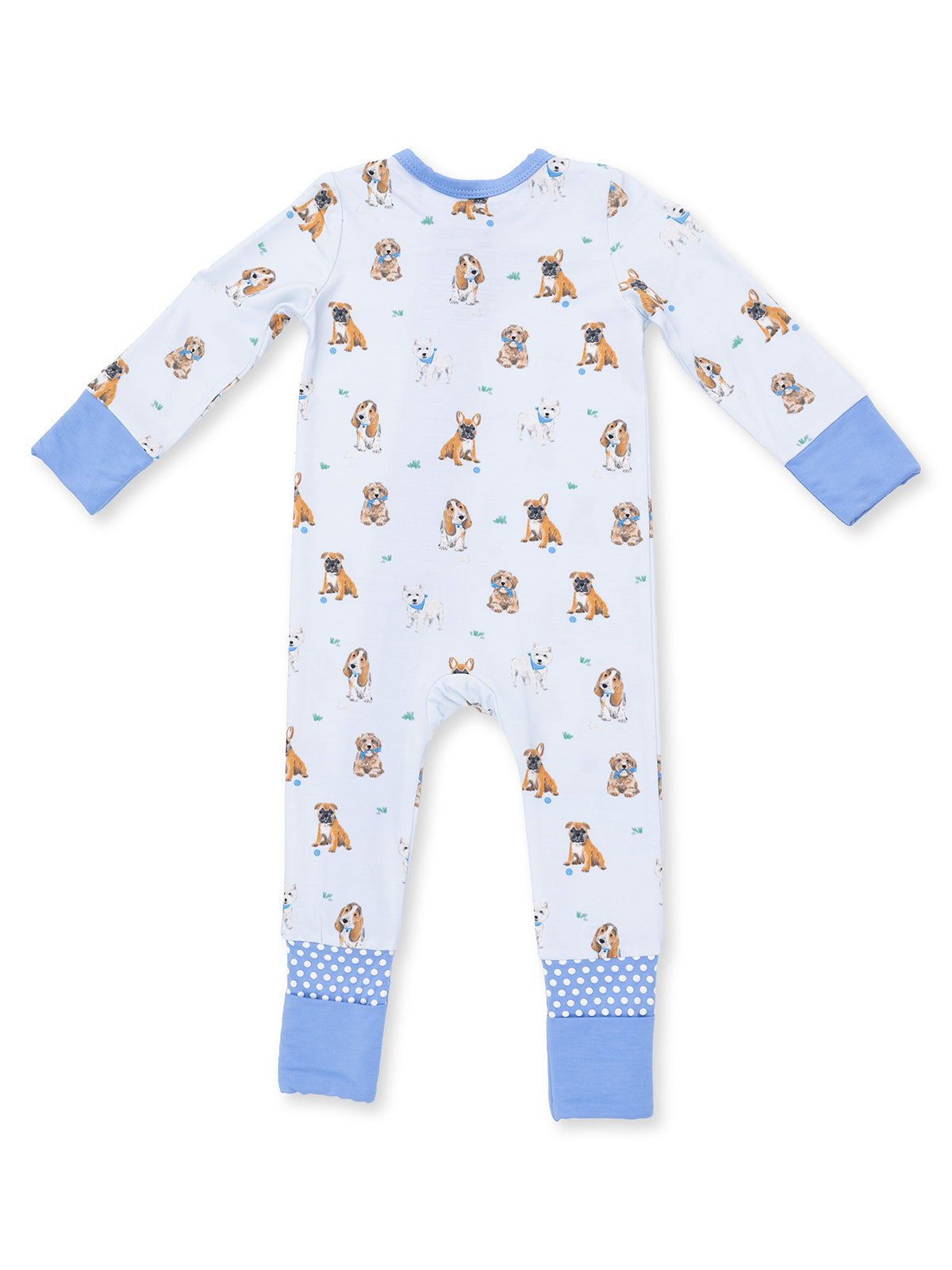 2-Way Zip Romper, Bestie Dogs Blue