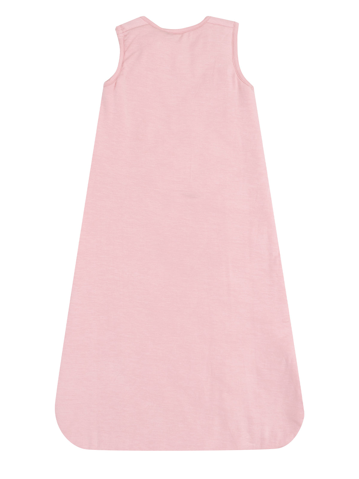 Light pink sleeveless dress with a long, flowing design, showcased from the back.