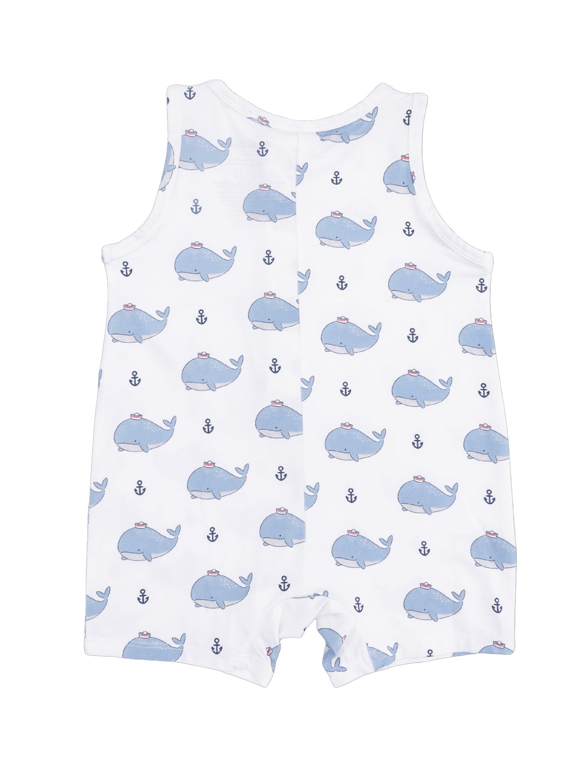 White toddler romper featuring a playful whale and anchor pattern. Ideal for summer outings.