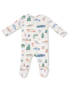 Infant pajamas featuring a fun fishing and boating theme with colorful graphics and footed design.