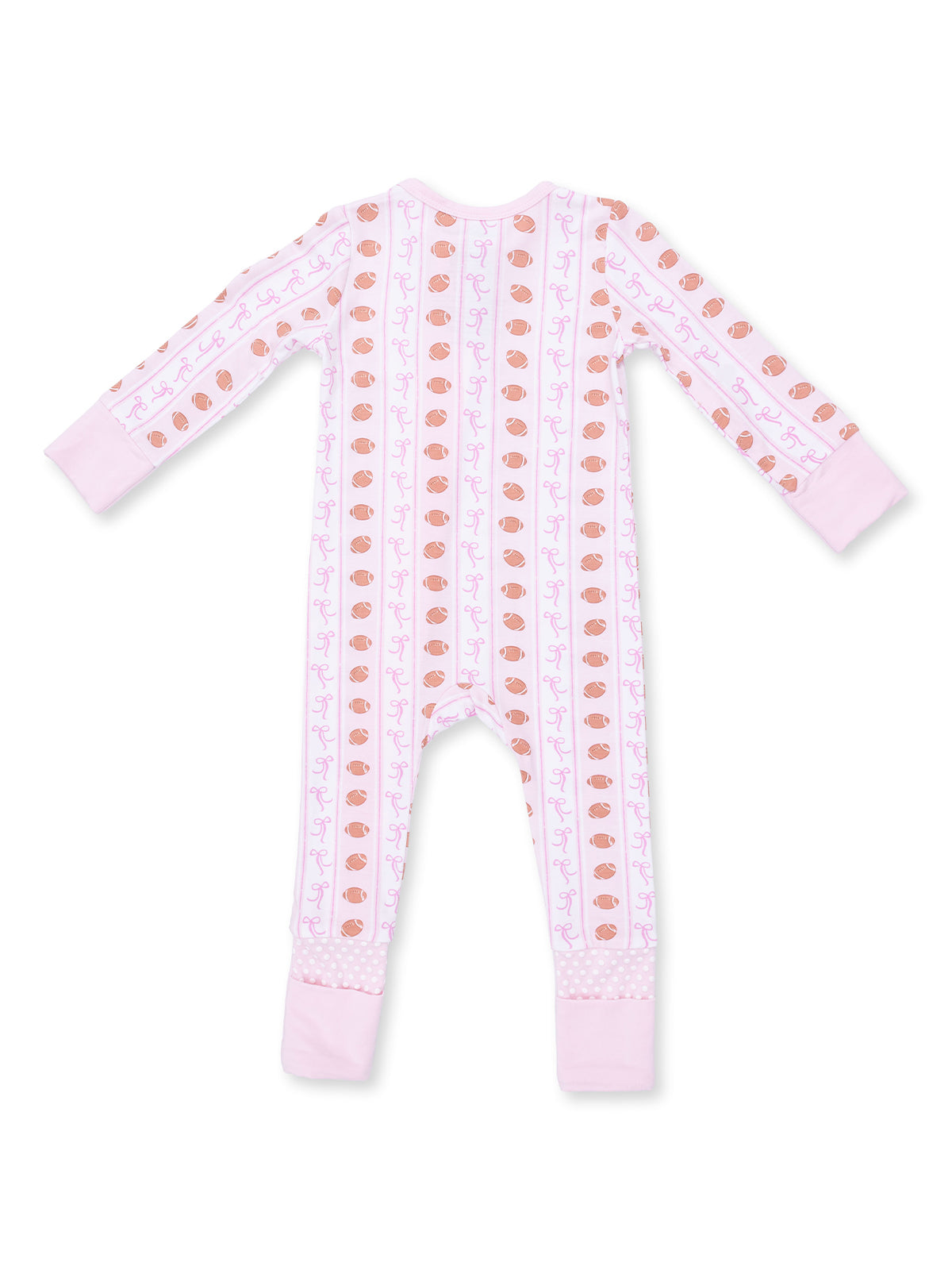 2-Way Zip Romper, Football Bow Stripe