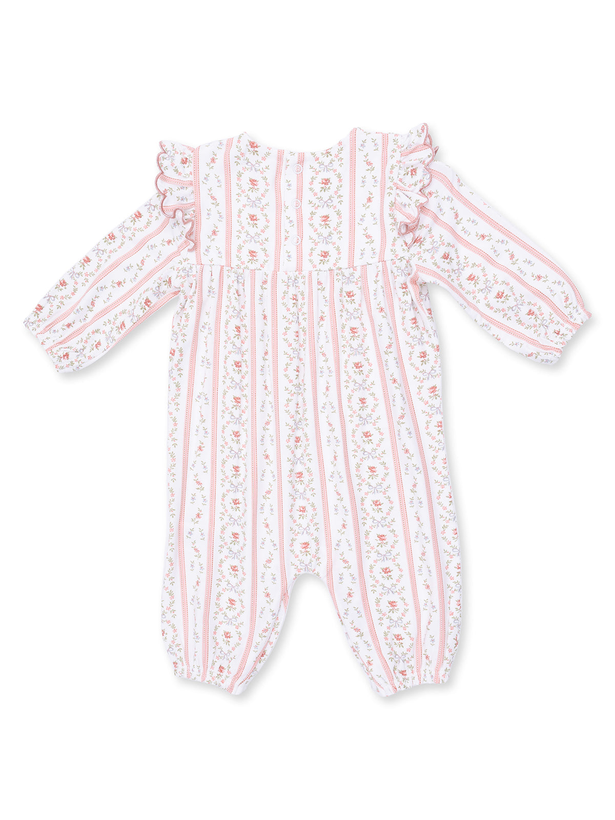 Long Sleeve Petal Ruffle Romper, Marnie Rosebud Stripe