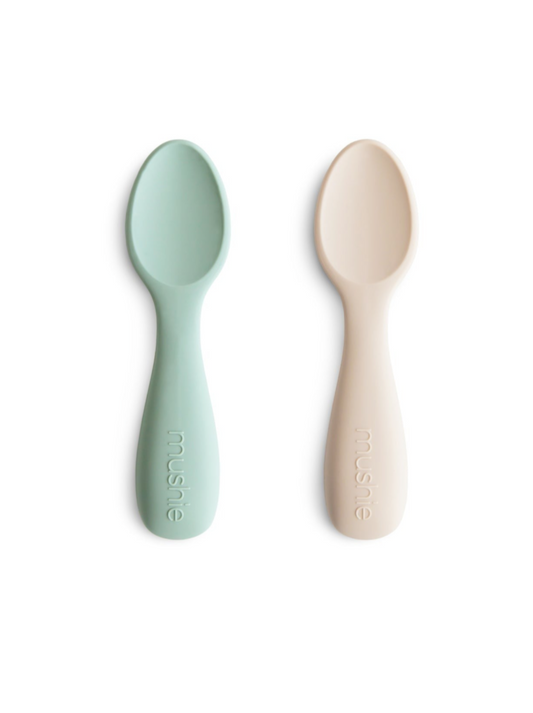 2-Pack Silicone Toddler Starter Spoons, Cambridge Blue/Shifting Sand