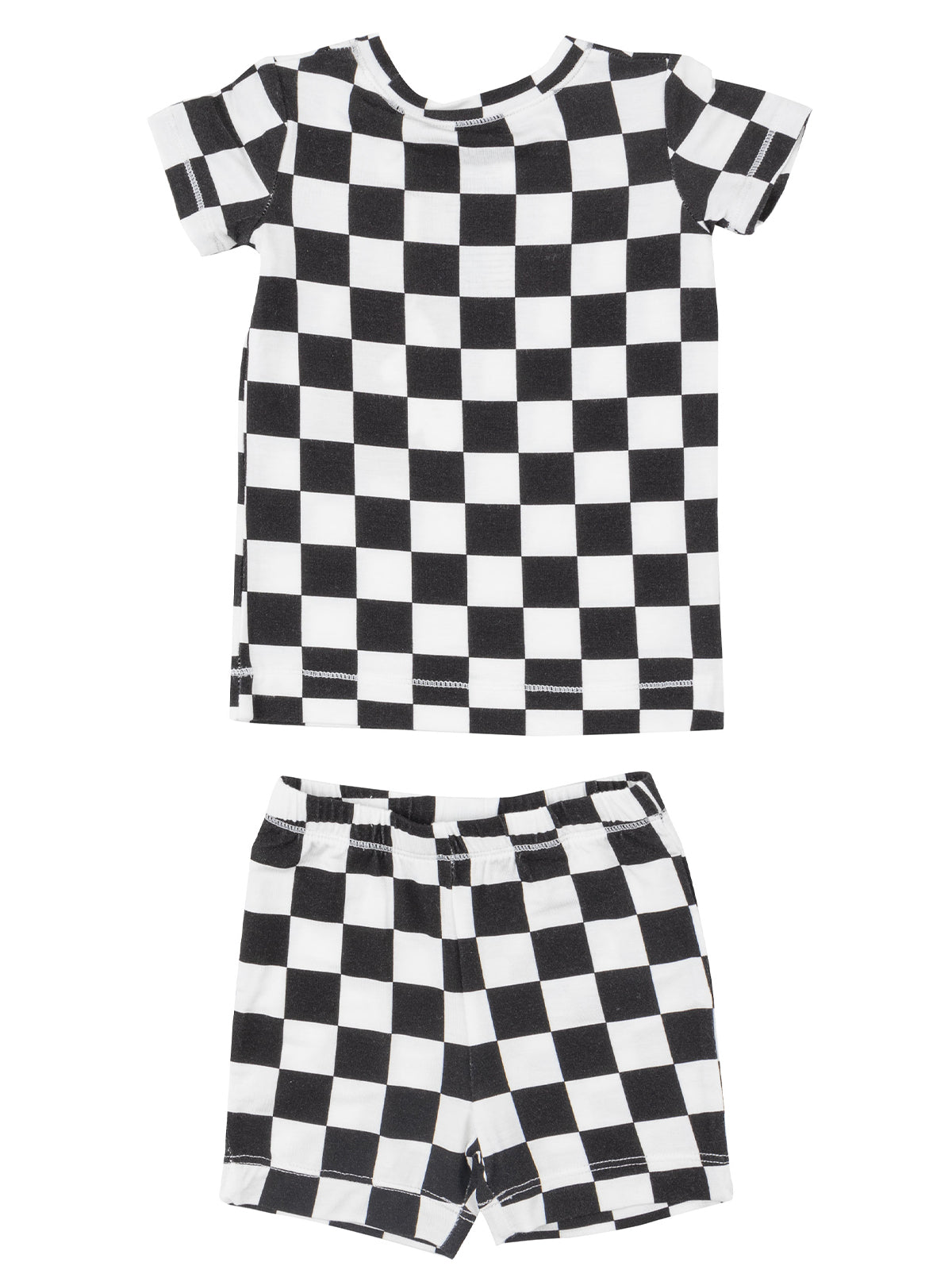 2-Piece Short Loungewear Set, Black Checkerboard