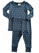 Blue long-sleeve pajama set for infants, featuring a subtle geometric pattern.