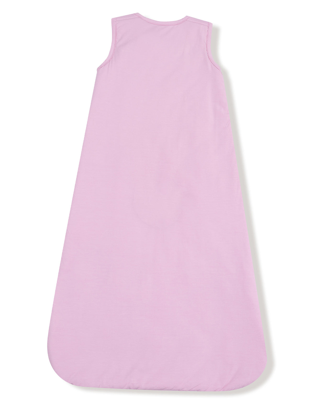 Light pink sleeveless sleep sack with a rounded bottom and a simple design. Ideal for bedtime comfort.
