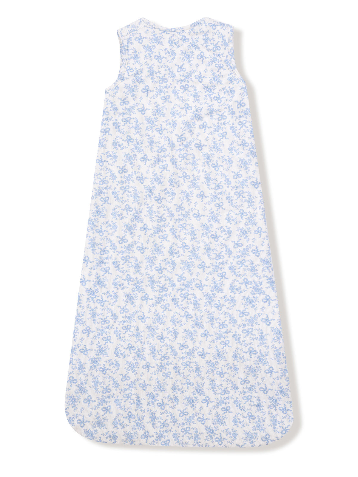 Sleeveless dress in white with light blue floral pattern, designed for a casual and airy look.
