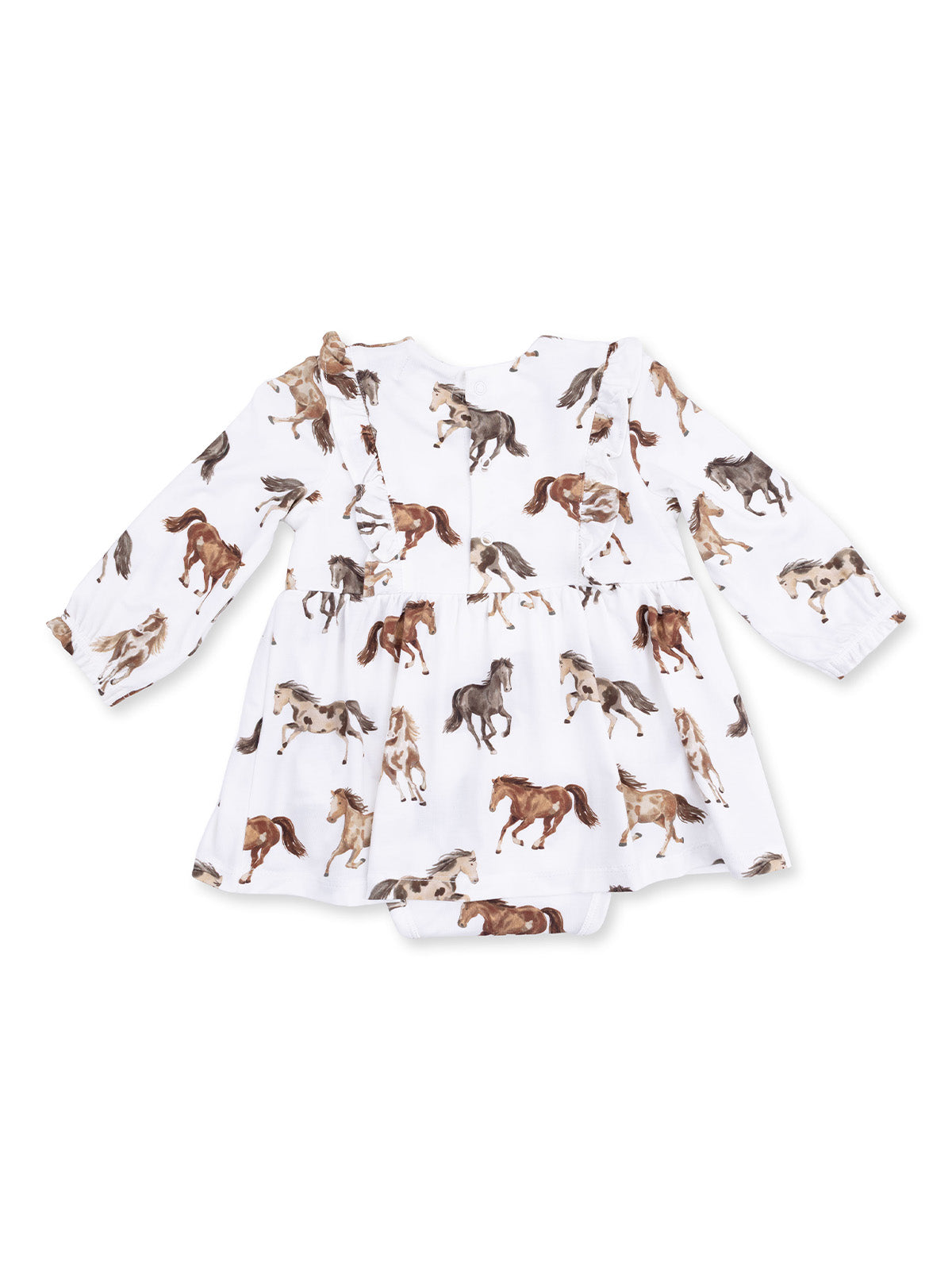 Long Sleeve Ruffle Bodysuit Dress, Wild Horses