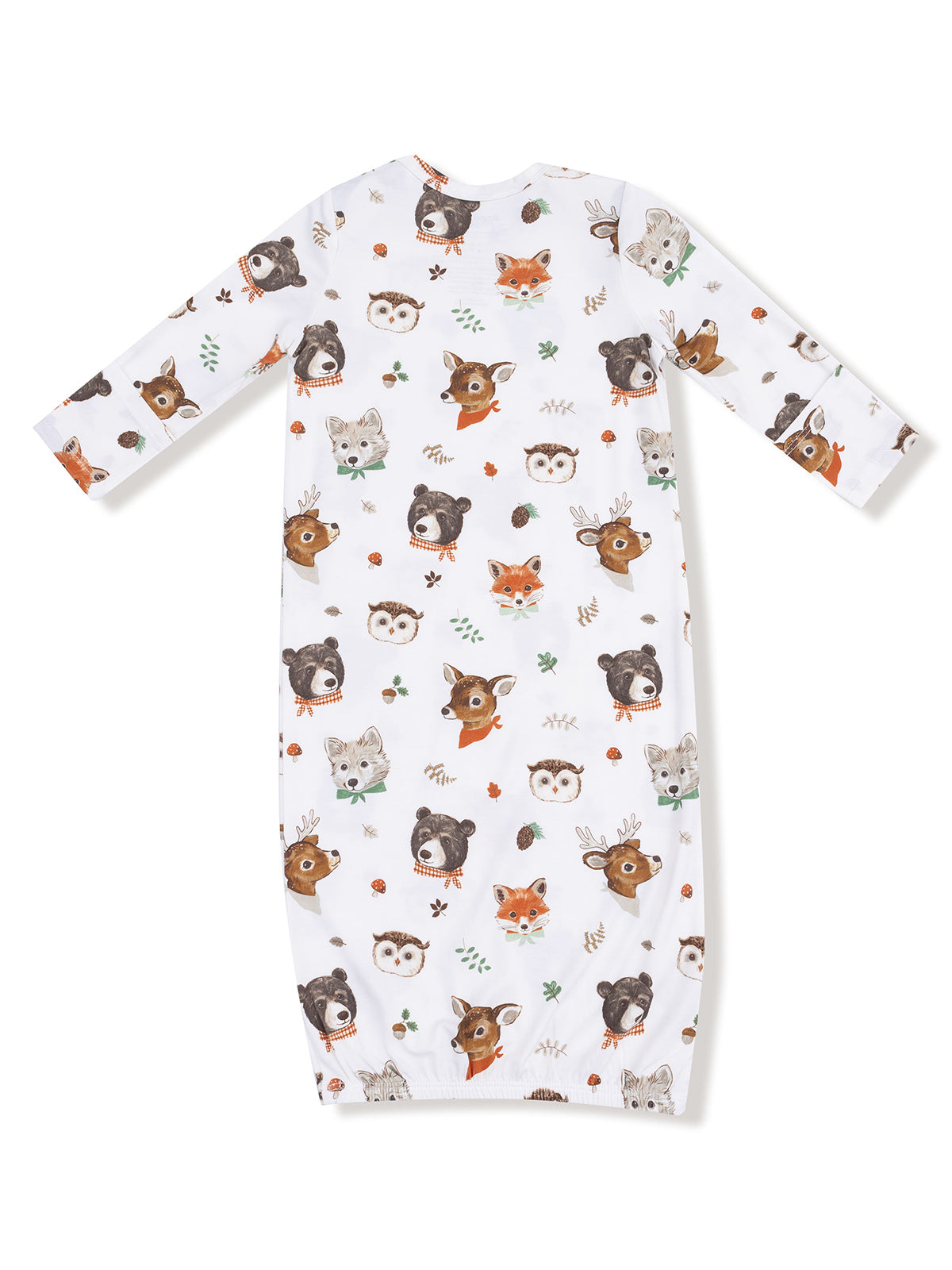 Boys' sleep gown featuring an all-over print of playful animal faces in a white background.