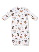 Boys' sleep gown featuring an all-over print of playful animal faces in a white background.