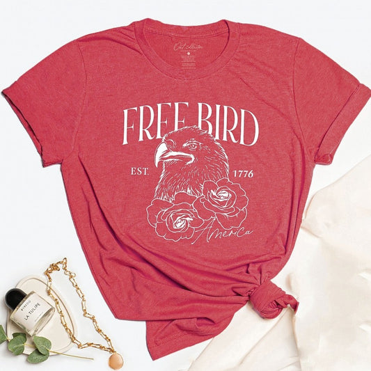 Free Bird America Adult Graphic Tee, Heather Red