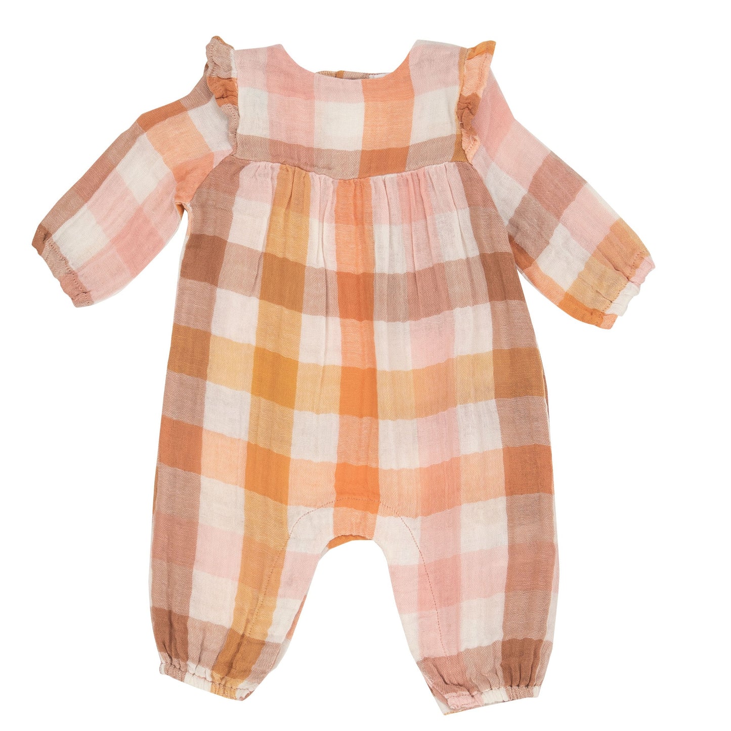 Muslin Ruffle Sleeve Romper, Harvest Plaid