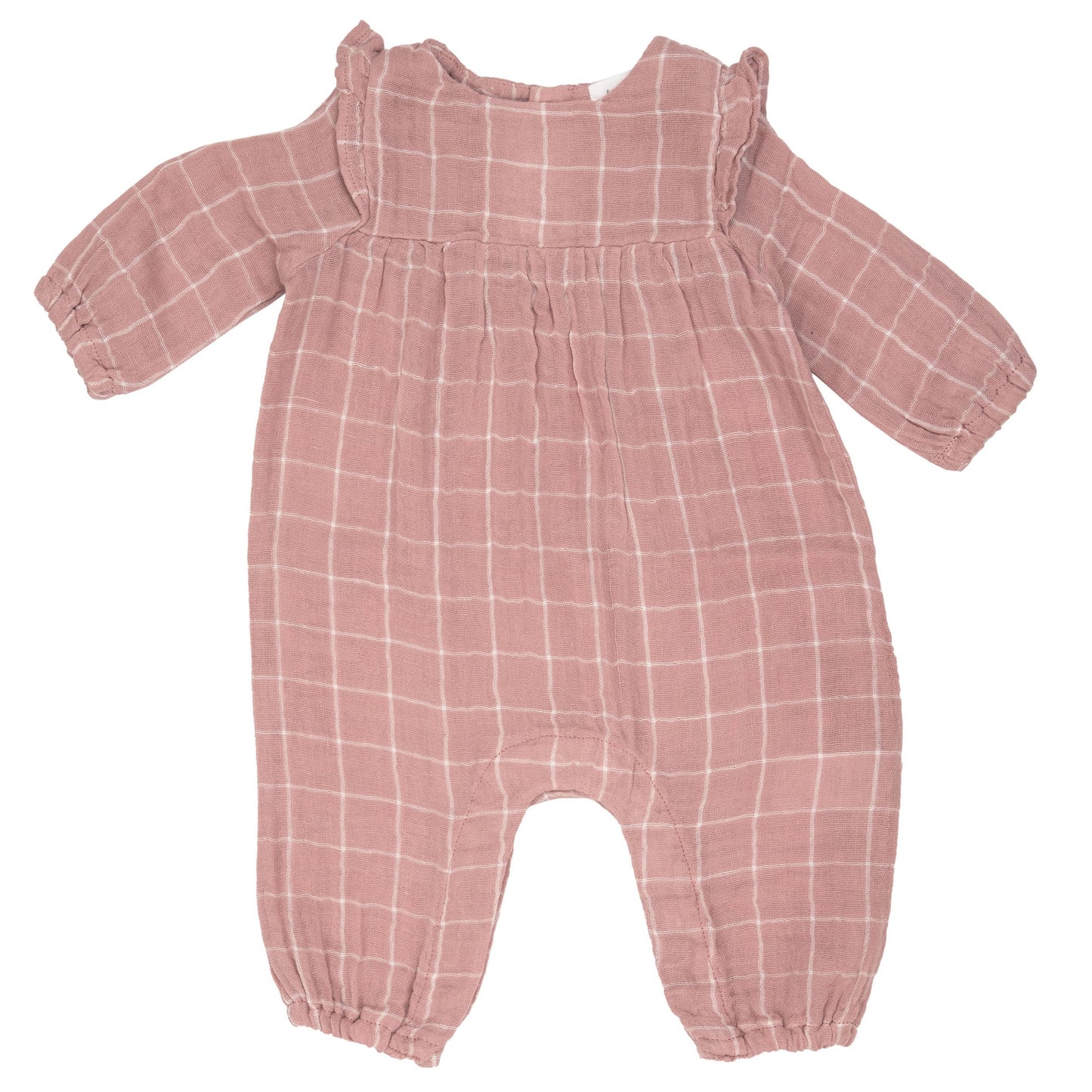 Muslin Ruffle Sleeve Romper, Rose Tan Grid