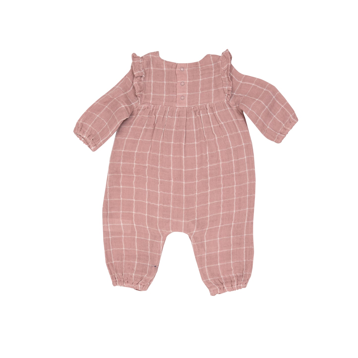 Muslin Ruffle Sleeve Romper, Rose Tan Grid