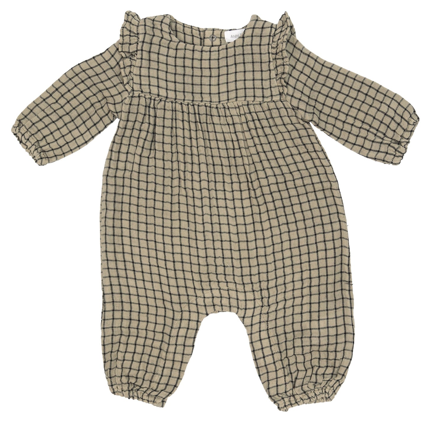 Muslin Ruffle Sleeve Romper, Grid Gingham Green