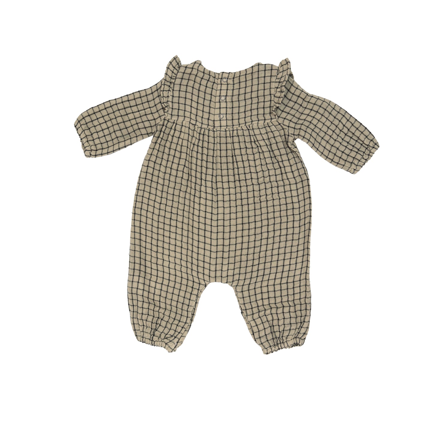 Muslin Ruffle Sleeve Romper, Grid Gingham Green
