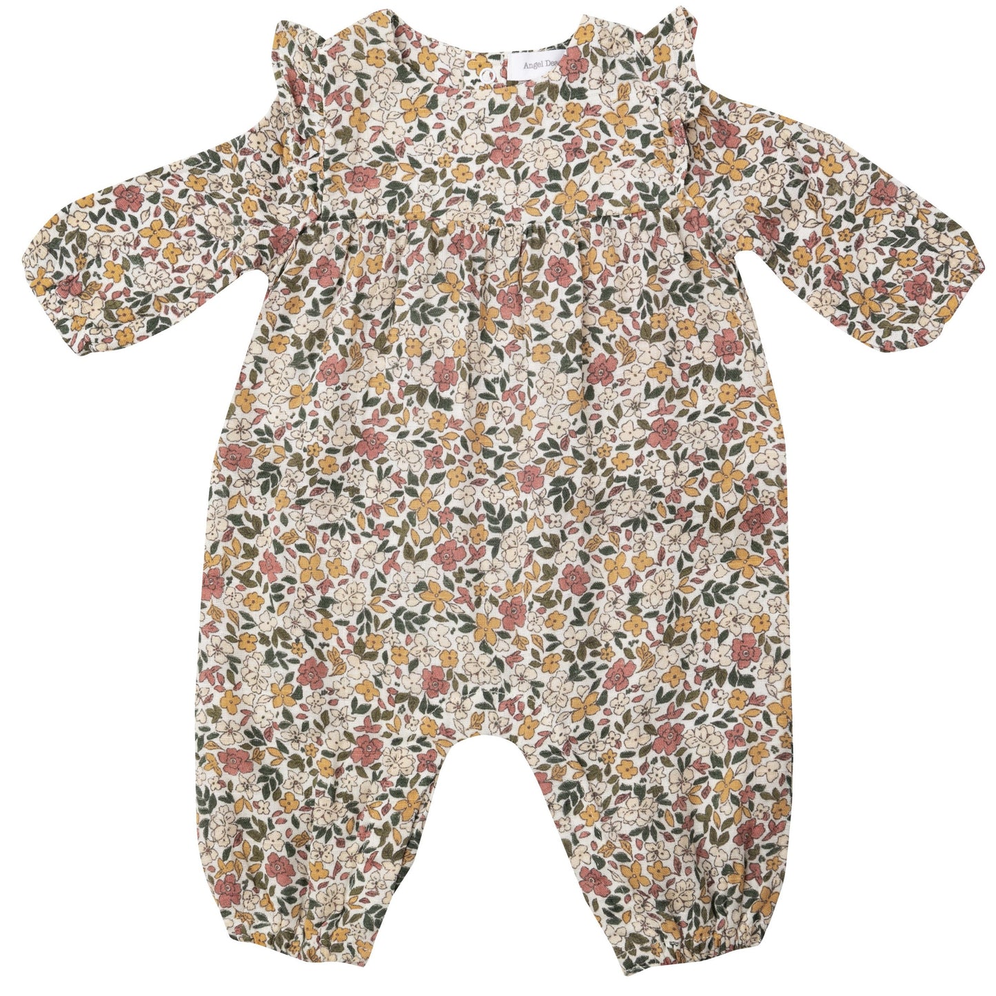 Muslin Ruffle Sleeve Romper, Natural Fall Floral