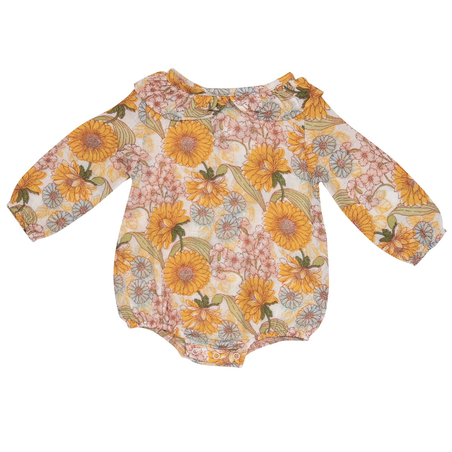 Muslin Ruffle Collar Bubble Bodysuit, Sunflower Child