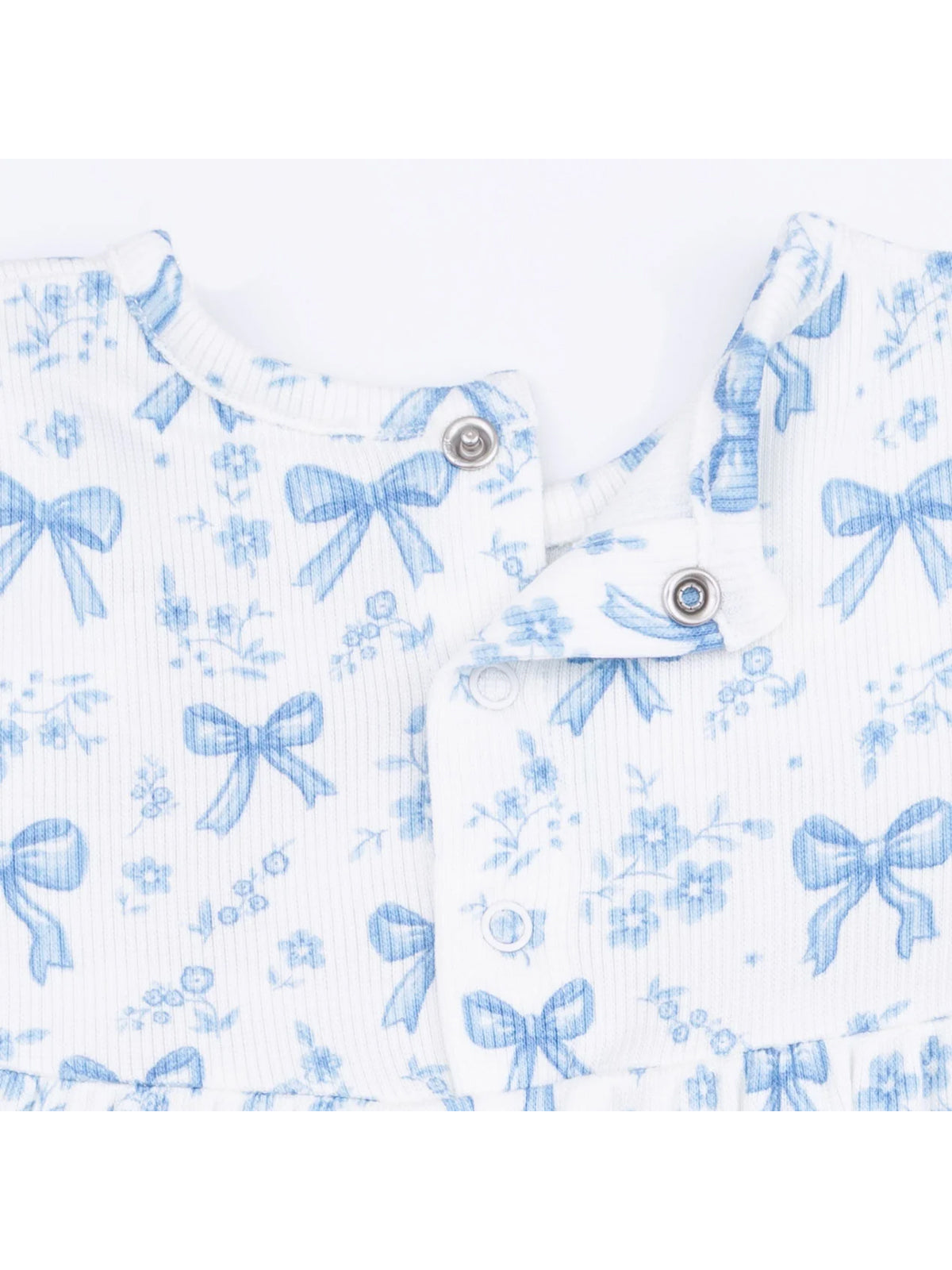 Ribbed Simple Dress & Bloomer, Blue Bows and Flowers