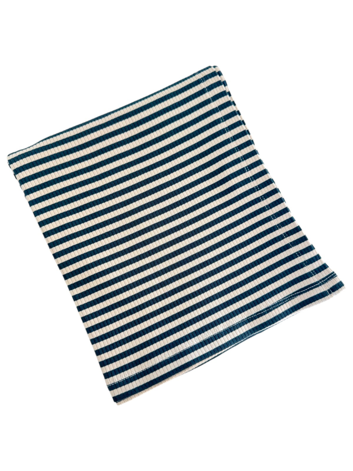Navy and white striped fabric swatch displayed on a white background.