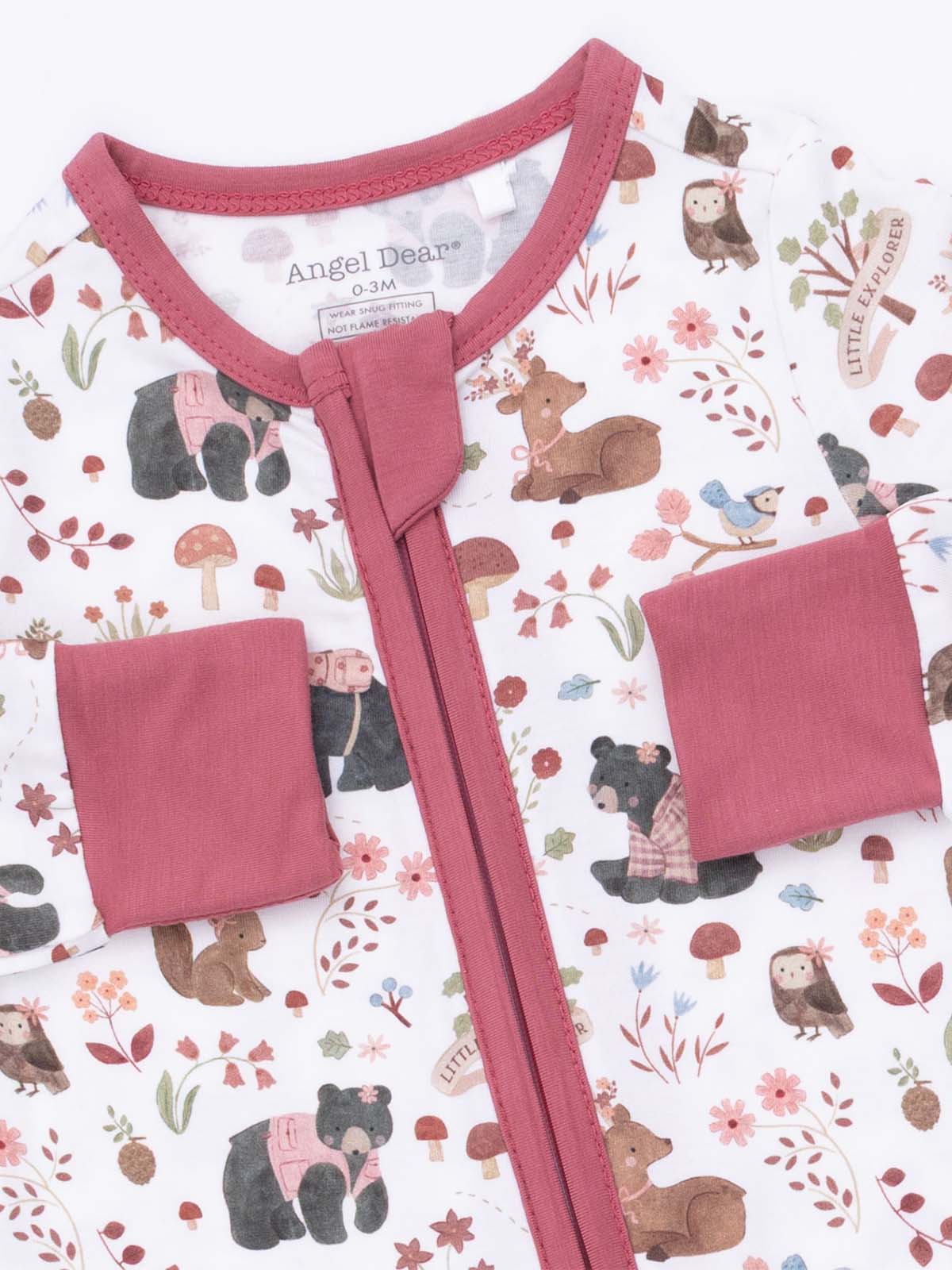 2-Way Zip Romper, Southern Woodland Animals Pink