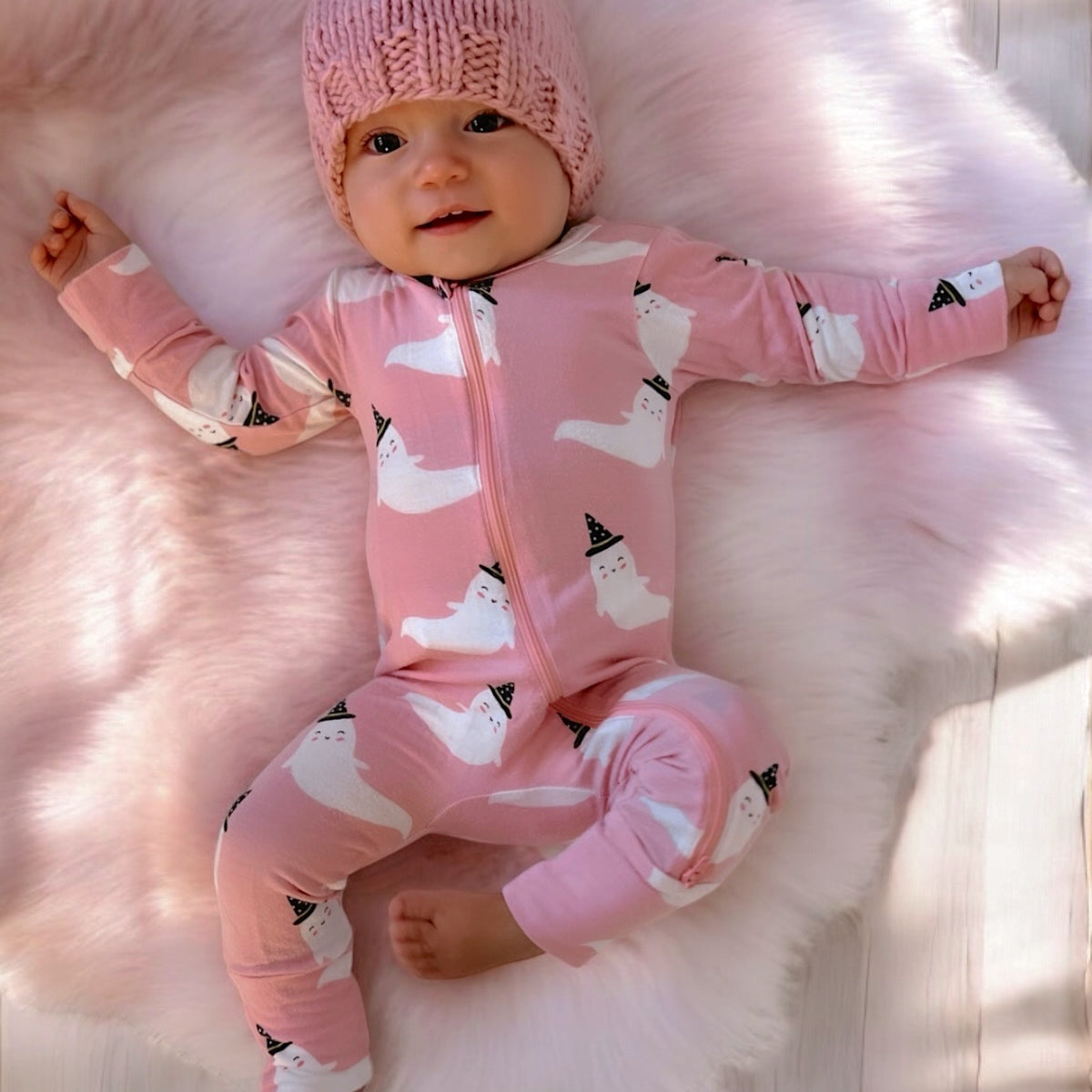2-Way Convertible Zip Romper, Pink Ghost – SpearmintLOVE