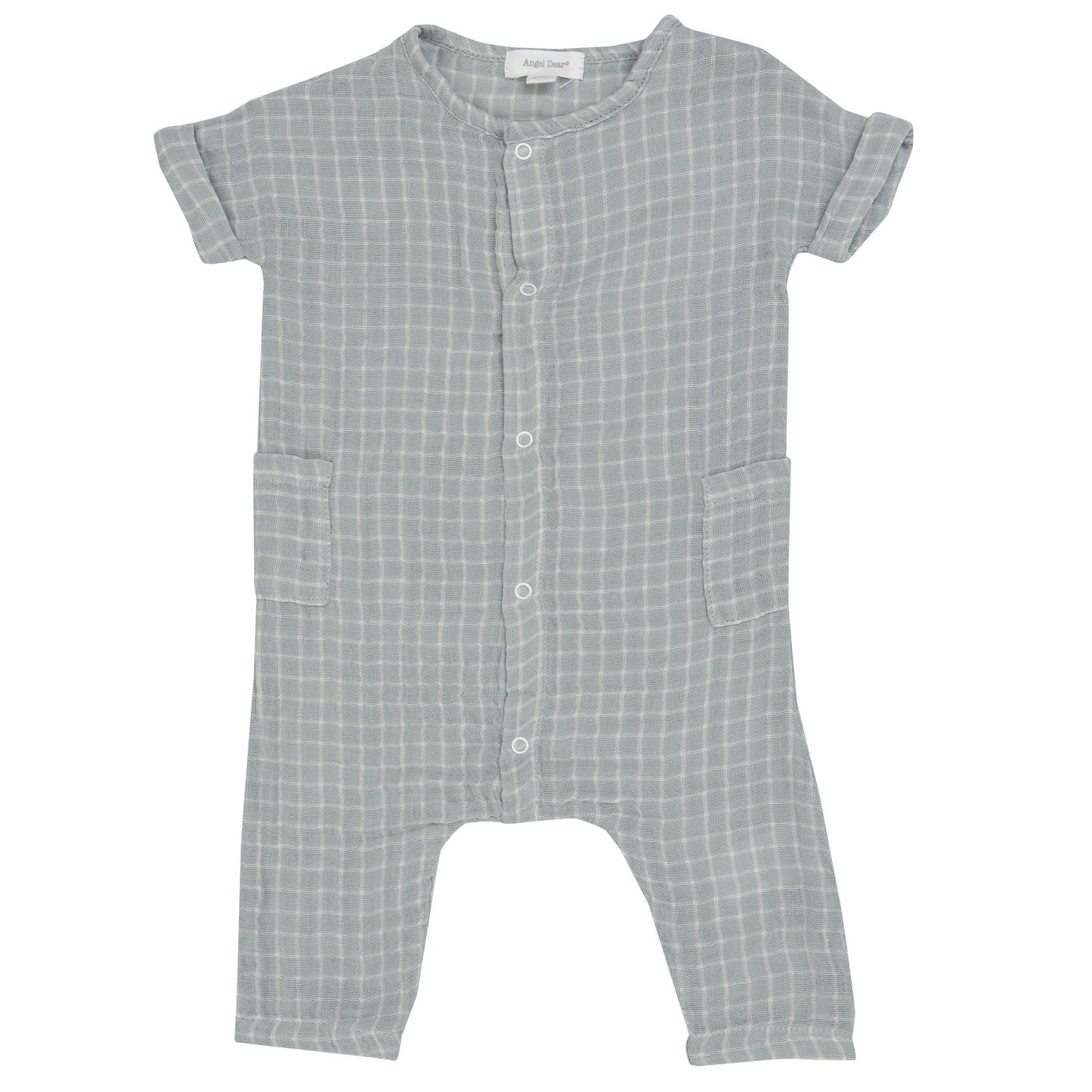 Muslin Dolman Front Closure Romper, Grey Grid