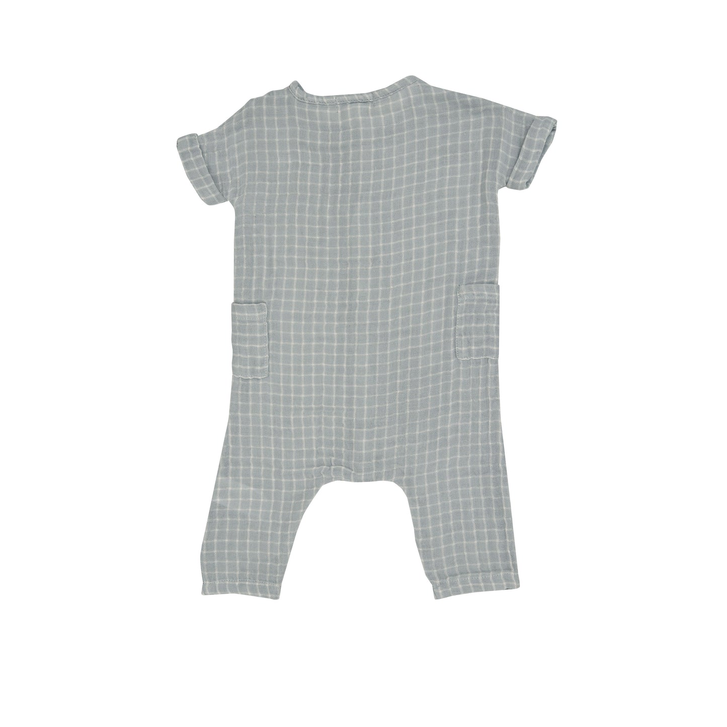 Muslin Dolman Front Closure Romper, Grey Grid